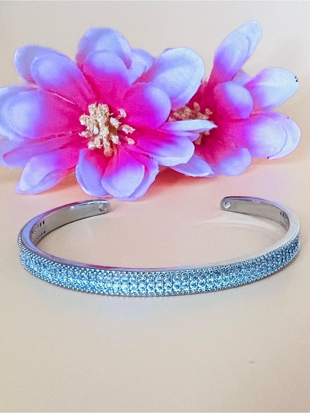Stainless steel cuff Bracelet paved clear CZ